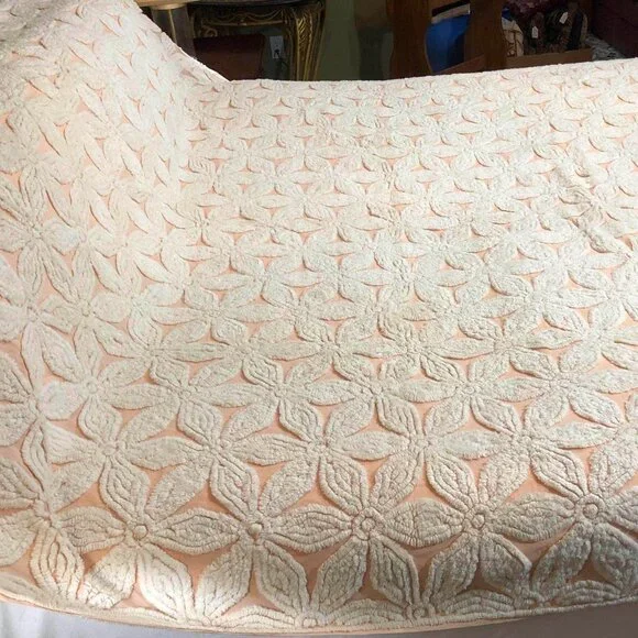 Vintage peach floral chenille bedspread